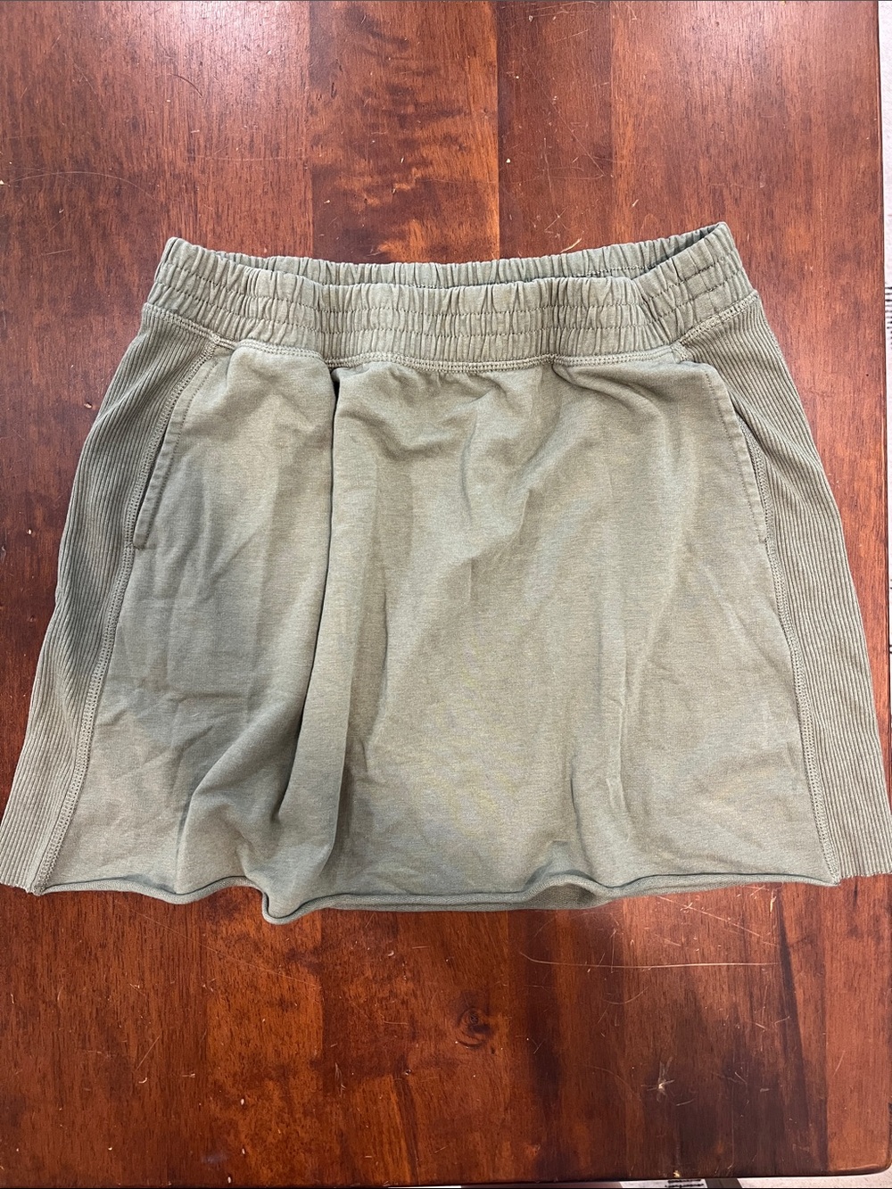 aerie Olive Green Rib-Panel Knit Mini Skirt